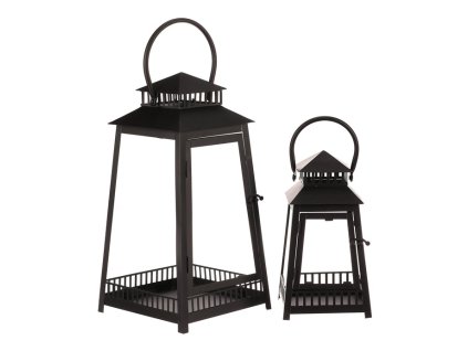 Lucerna kovová - čtyřboká, černá, cena za sadu 2 ks (Barva Černá)