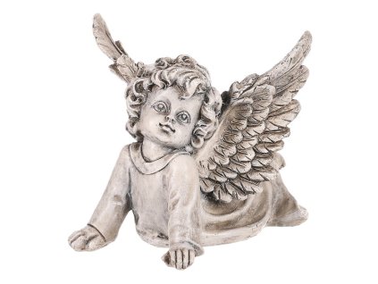 Anděl s křídly hledící do nebes - polyresin, šedý (Barva Šedá)