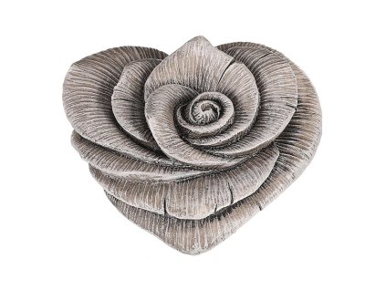 Květ růže ve tvaru srdce - polyresin, šedý (Barva Šedá)