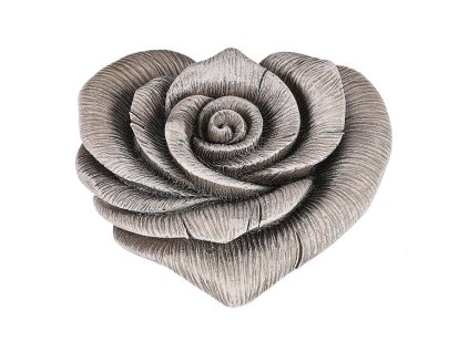 Květ růže ve tvaru srdce - polyresin, šedý (Barva Šedá)