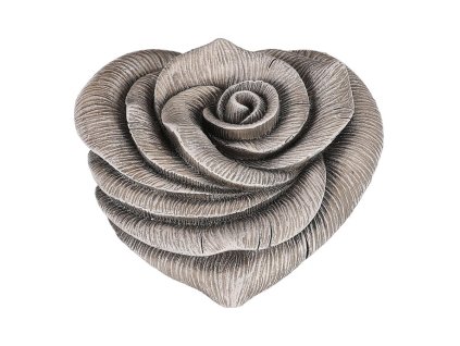 Květ růže ve tvaru srdce - polyresin, šedý (Barva Šedá)