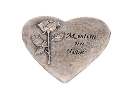 Srdce s růží a nápisem - na pověšení, polyresin, šedé (Barva Šedá)