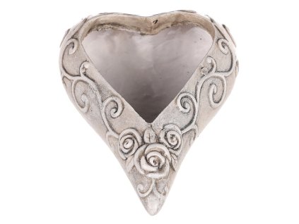 Obal květinový pietní - srdce s růžemi, polyresin, šedý (Barva Šedá)