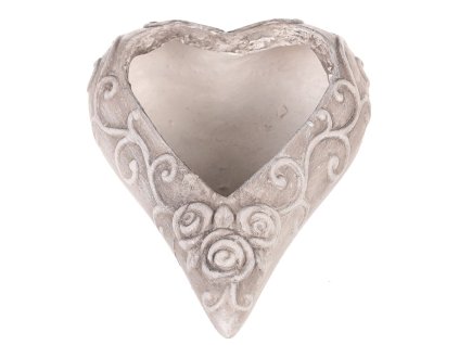 Obal květinový pietní - srdce s růžemi, polyresin, šedý (Barva Šedá)