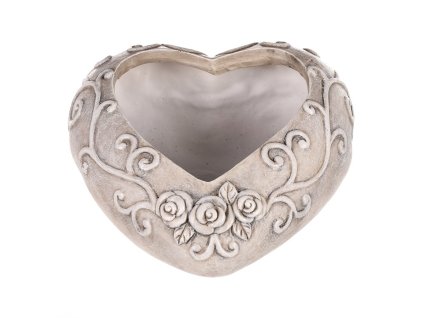 Obal květinový pietní - srdce s růžemi, polyresin, šedý (Barva Šedá)