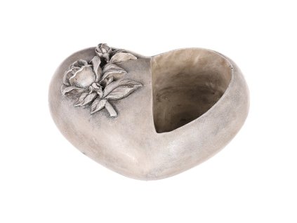 Srdce pietní s růží - polyresin, napůl obal, polyresin, šedé (Barva Šedá)