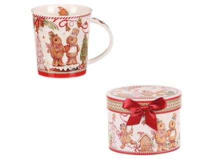 Hrneček vánočně malovaný v kulaté dóze - porcelán, barevný (Barva Vícebarevná)