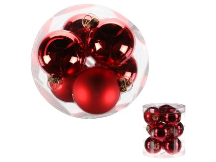 Kulaté skleněné ozdoby - pr. 7 cm, červené, cena za balení (9 ks) (Barva Červená)