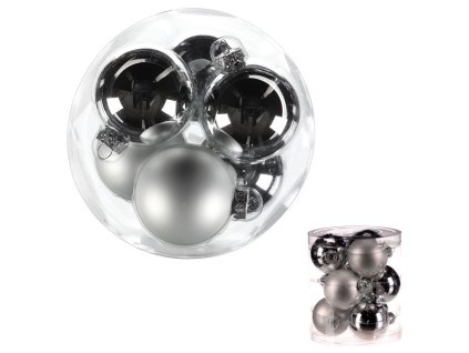 Kulaté skleněné ozdoby - pr. 7 cm, stříbrné, cena za balení (9 ks) (Barva Stříbrná)