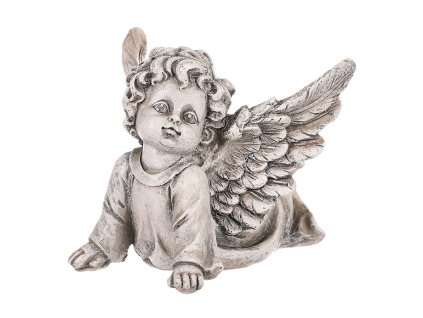 Anděl s křídly hledící do nebes - polyresin, šedý (Barva Šedá)