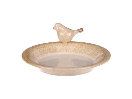 Krmítko/pítko - keramické, s ptáčkem, béžovo-šedé (Barva Béžová)