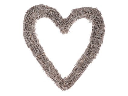 Věnec proutěný - tvar srdce, velký, šedý (Barva Šedá)