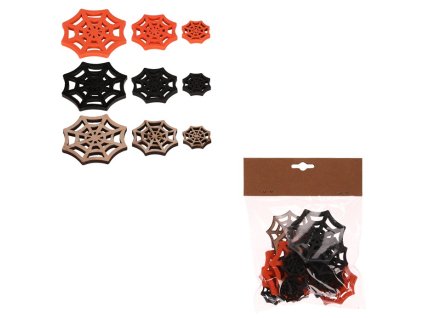 Pavučina - dřevěná, mix 3 barev a 3 vel., cena za balení (18 ks) (Barva Vícebarevná)