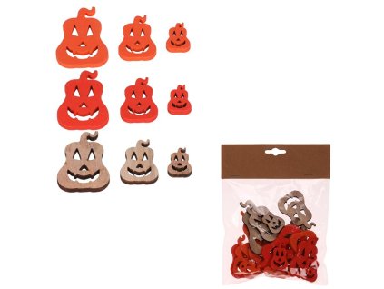 Dýně s obličejem - dřevo, mix 3 barev a 3 vel., cena za balení (18 ks) (Barva Vícebarevná)