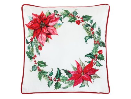 Polštář s výplní - vánoční růže, 100% polyester, 45 x 45 cm (Barva Červená)