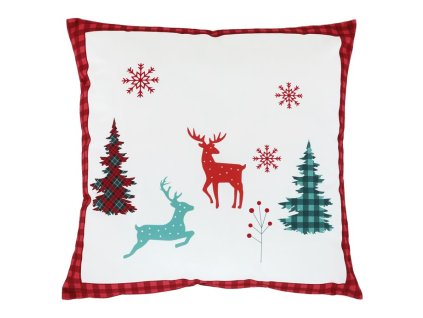Polštář sametový s výplní - vánoční, červené okraje, 100% polyester, 45 x 45 cm (Barva Bílá)