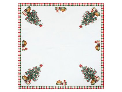 Ubrus - vánoční stromky, 100 % polyester, 80 x 80 cm (Barva Bílá)