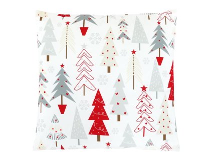 Polštář sametový s výplní - barevné vánoční stromky, 100% polyester, 45 x 45 cm (Barva Vícebarevná)