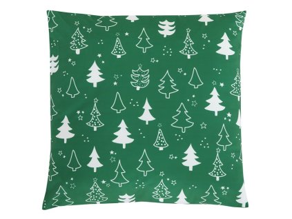 Polštář sametový s výplní, zelený - bílé stromky, 100% polyester, 45 x 45 cm (Barva Zelená)