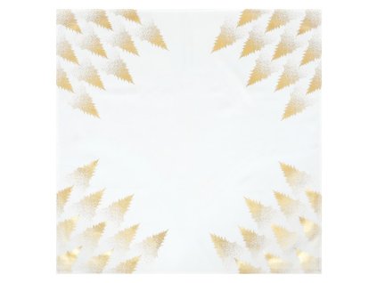 Ubrus bílý - zlaté stromky v rozích, 100% polyester, 80 x 80 cm (Barva Zlatá)