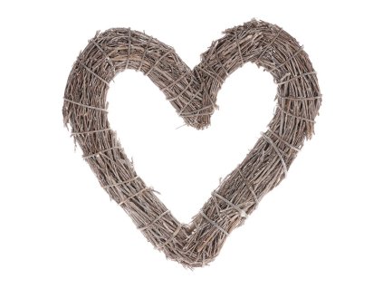 Věnec proutěný - tvar srdce, střední, šedý (Barva Šedá)