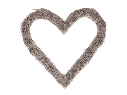 Věnec proutěný - tvar srdce, větší, šedý (Barva Šedá)