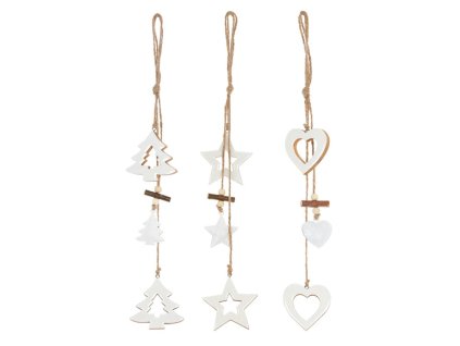 Girlanda z dřevěných a kovových ozdob - mix druhů, bílé, cena za 1 ks (Barva Bílá)