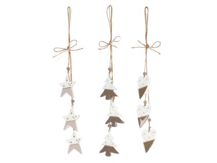 Girlanda z dřevěných ozdob, mix 3 druhů a barevných kombinací, cena za 1 ks (Barva Bílá)