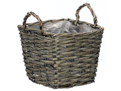 Košík proutěný - obal na květiny, hranatý, šedý (Barva Šedá)