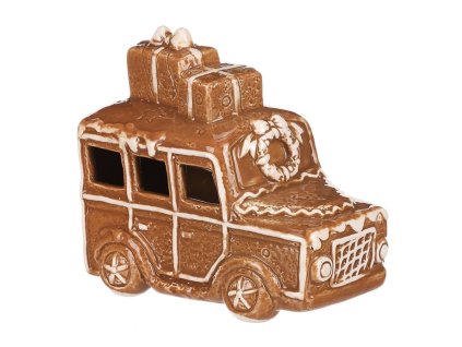 Auto perníkové - keramika, s dárky, LED osvětl., hnědé (Barva Hnědá)