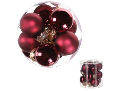 Kulaté skleněné ozdoby - pr. 2 cm, tm. červené, cena za 1 balení (12 ks) (Barva Červená)
