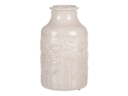 Váza keramická - zúžené hrdlo, květinový motiv, barva béžová (Barva Béžová)
