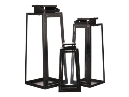 Lucerna kovová - čtyřboká, černá, cena za sadu 3 ks (Barva Černá)