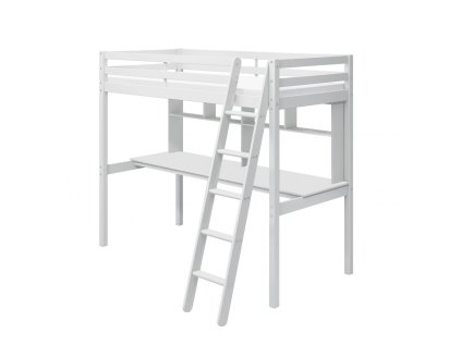 Vysoká postel Actim FALCO s pracovní deskou a policemi, bílá, 90x200 cm