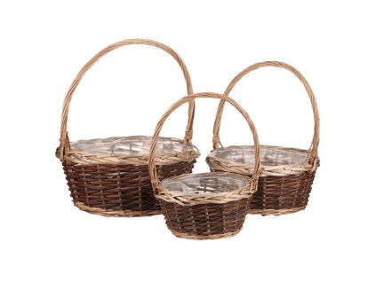 Obal na květiny - proutěný košík, cena za sadu 3 ks (Barva Hnědá)