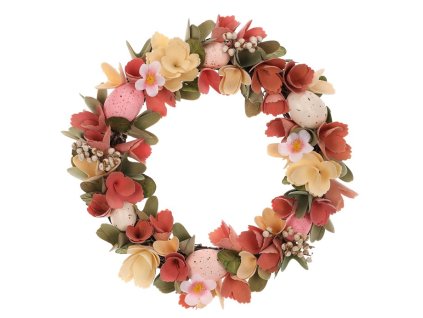 Věnec velikonoční - pr. 32 cm, umělé květiny a vajíčka (Barva Vícebarevná)