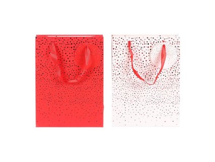 Taška papírová - se srdíčky, mix 2 barev, vel. S, cena za 1 ks (Barva Červená)