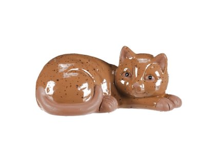 Kočka keramická ležící - větší, barva světle hnědá (Barva Hnědá)