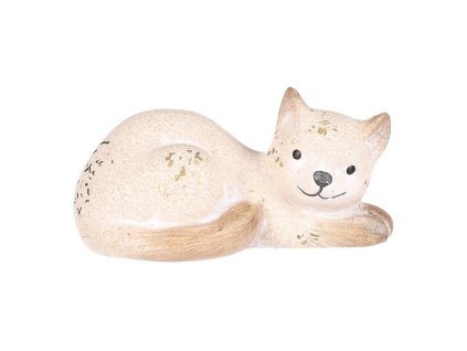 Kočka keramická - malá, barva světle béžová (Barva Béžová)
