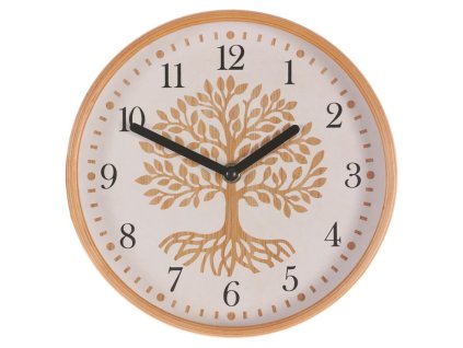 Hodiny nástěnné - pr. 22 cm, MDF a dřevěný rám, strom života (Barva Béžová)