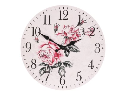 Hodiny nástěnné - pr. 34 cm, MDF, motiv růží (Barva Růžová)