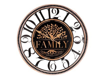 Hodiny nástěnné - pr. 60 cm, dřevo a kov, strom života "Family" (Barva Černá)