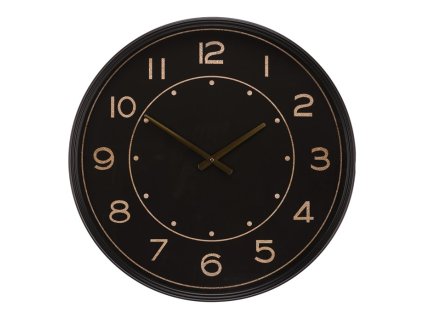 Hodiny nástěnné - pr. 60 cm, kovové, černé se zlatými čísly (Barva Černá)