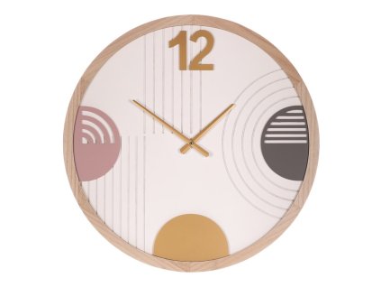Hodiny nástěnné - pr. 60 cm, MDF a dřevěný rám, barevné kruhy (Barva Bílá)
