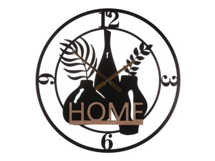 Hodiny nástěnné - pr. 60 cm, kov a MDF, nápis "HOME" (Barva Černá)