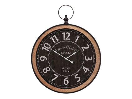 Hodiny nástěnné - pr. 58 cm, kov a dřevo, styl kapesních hodinek (Barva Černá)