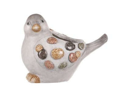 Ptáček - magnesium, obal na květiny, šedý s kamínky (Barva Šedá)