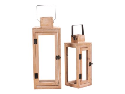 Lucerna dřevěná - čtyřboká, cena za sadu 2 ks (Barva Přírodní)