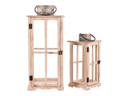 Lucerna dřevěná - čtyřboká, cena za sadu 2 ks (Barva Přírodní)