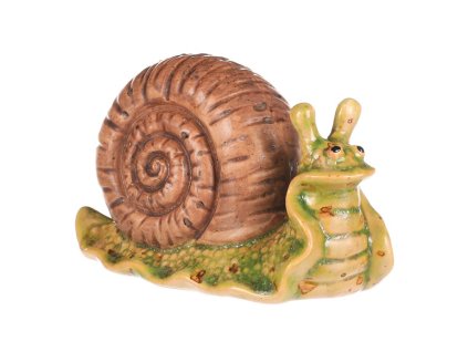 Šnek - keramická figurka, zelený s hnědou ulitou (Barva Hnědá)
